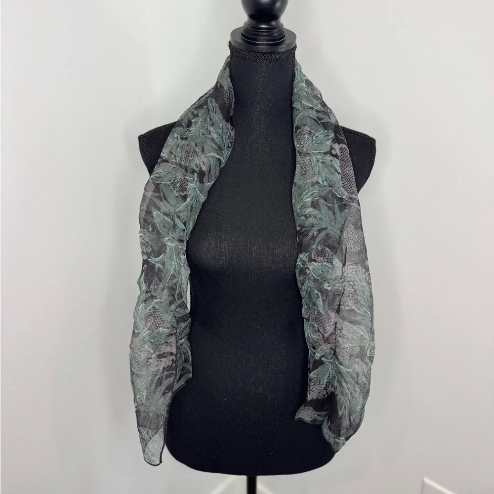 Sheer Black and Green Short Scarf